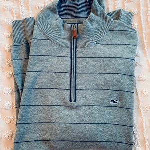 Vineyard Vines Gray and Navy Striped 1/4 Zip
